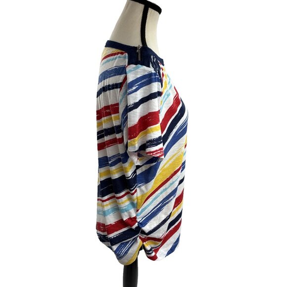 Alfred Dunner Top Womens M Multicolor Stripe Short Sleeve Casual Blouse - Picture 4 of 7